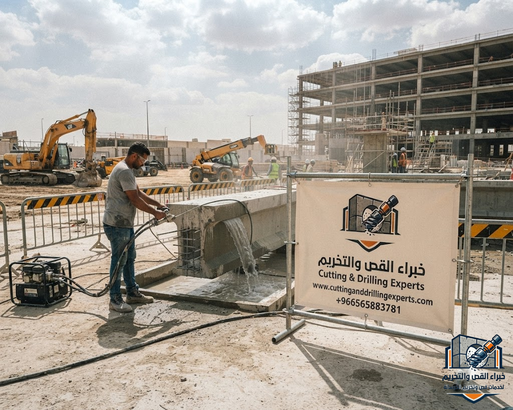 تنفيذ قص الجدران والأسقف والقواعد الخرسانية السميكة في السعودية باستخدام تقنية Diamond Wire Saw بدقة عالية